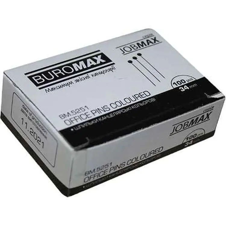 Шпильки BUROMAX 100шт кольорові, 34 мм JOBMAX, BM.5251
