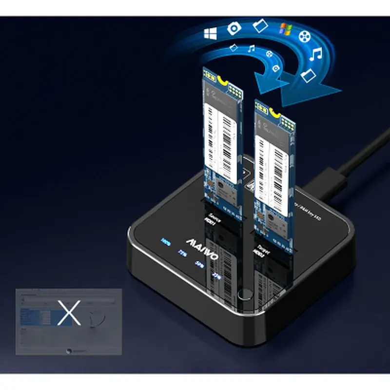 Док-станція для накопичувачів Maiwo 2*SATA M.2 SSD Key B/B+M USB 3.1 Gen1 Type-C (K3016SG1) - фото 4