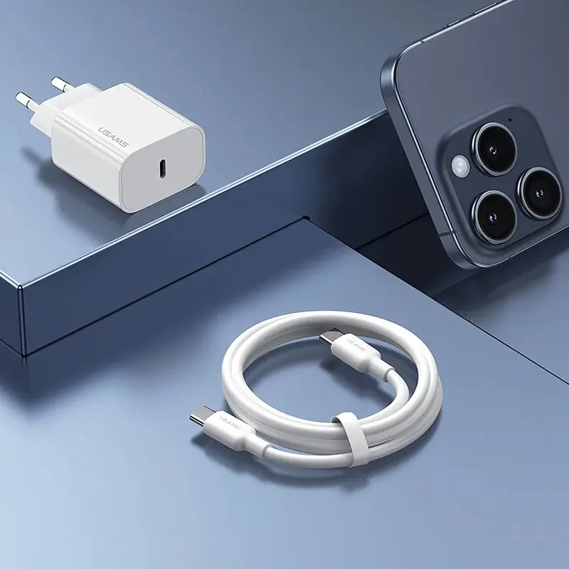 МЗП Usams US-CC226 Kit-Yi Ser. 20W (1USB-C) + кабель Type-C to Type-C White - фото 4