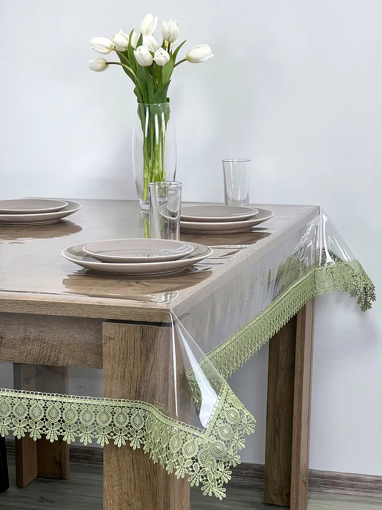 Силиконовая скатерть с оливковым кружевом Арфа 7 см 280х120 см - фото 7
