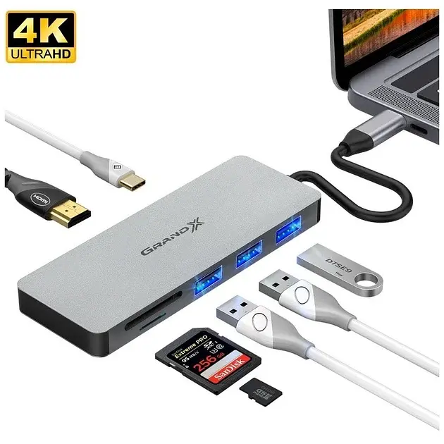 Хаб - Концентратор - адаптер Grand-X SG-512 USB TypeC to HDMI/3xUSB/Type-C/Card-Reader - фото 3
