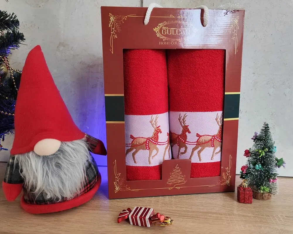 Набір новорічних рушників Gulcan 50x90+70х140 Merry Christmas Deer Red - фото 2