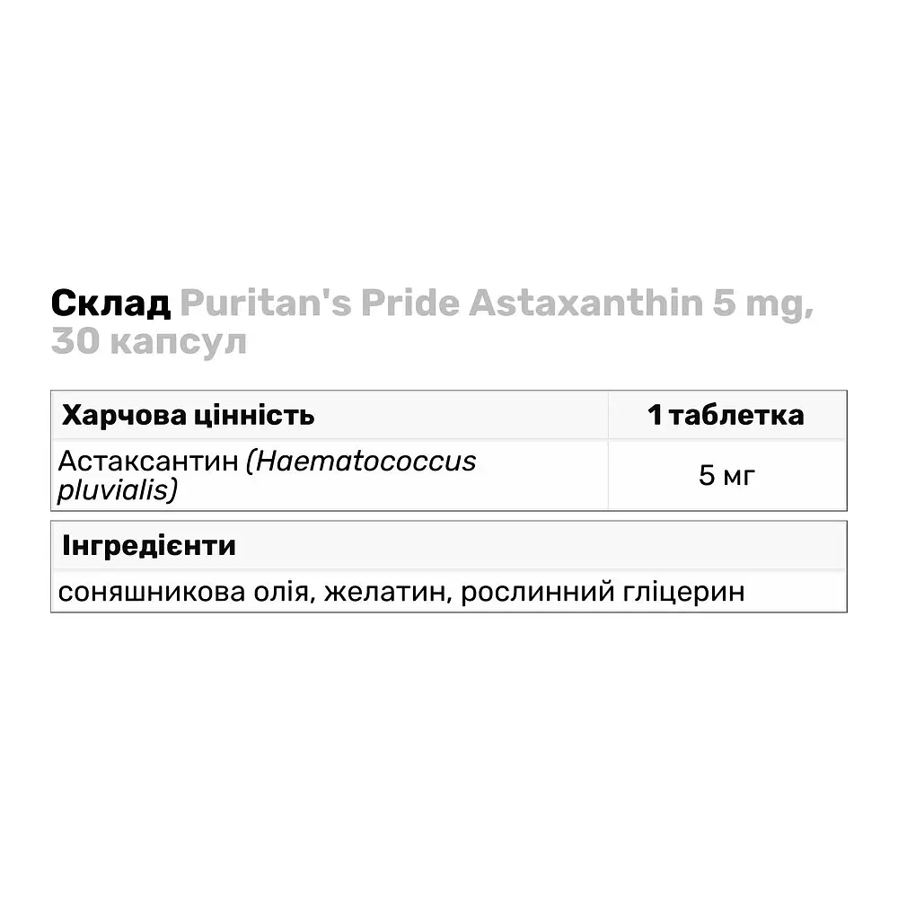 Натуральна добавка Puritan's Pride Astaxanthin 5 mg 30 капсул - фото 3