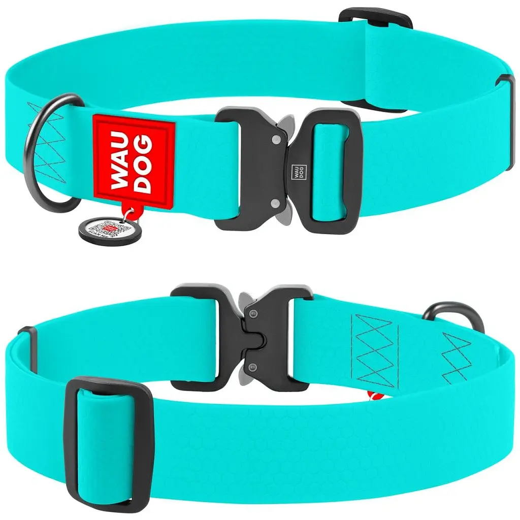 Ошейник для собак Waudog Waterproof, коллартекс, водостойкий, светящийся, с QR паспортом, металлическая пряжка-фастекс, XXL, 43-70х4 см, ментоловый - фото 3