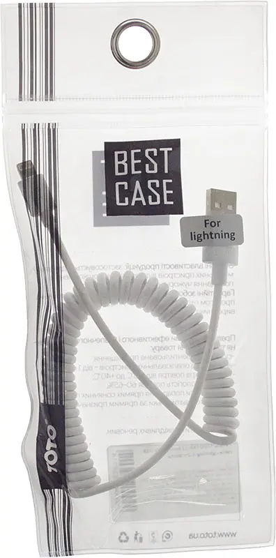 Кабель TOTO TKR-52 Spring wire USB cable Lightning 1,2m White - фото 2