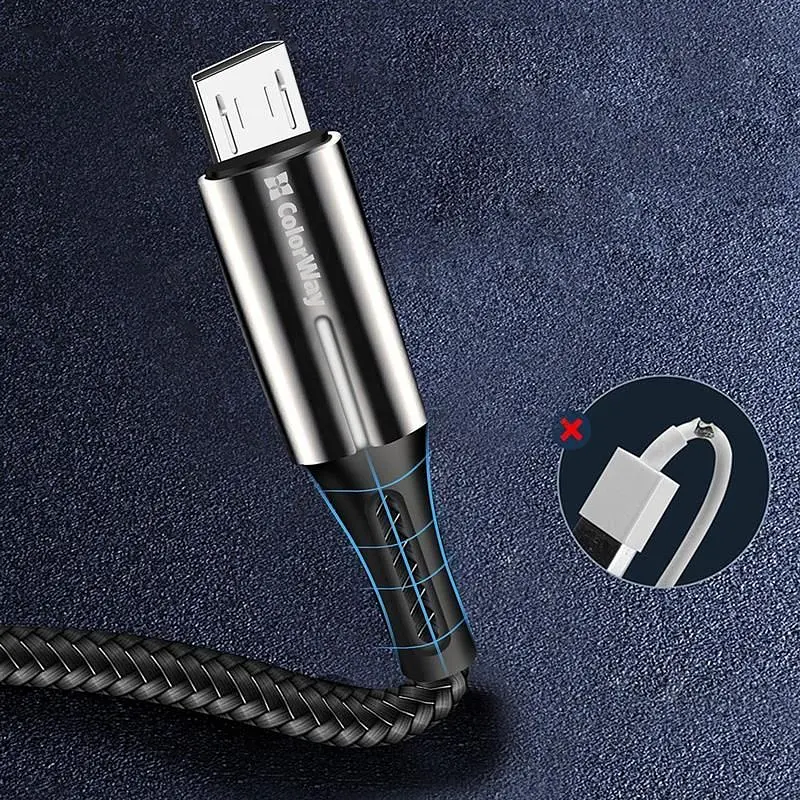 Кабель ColorWay USB - micro USB (M/M), Zinc Alloy + Led, 2.4 А, 1 м, Black (CW-CBUM035-BK) - фото 6