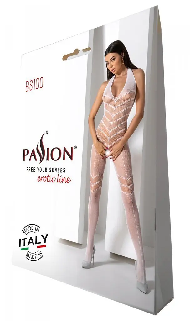 Бодістокінг з плетінням на животику Passion BS100 One Size, white, декоративний шов, з доступом - фото 6