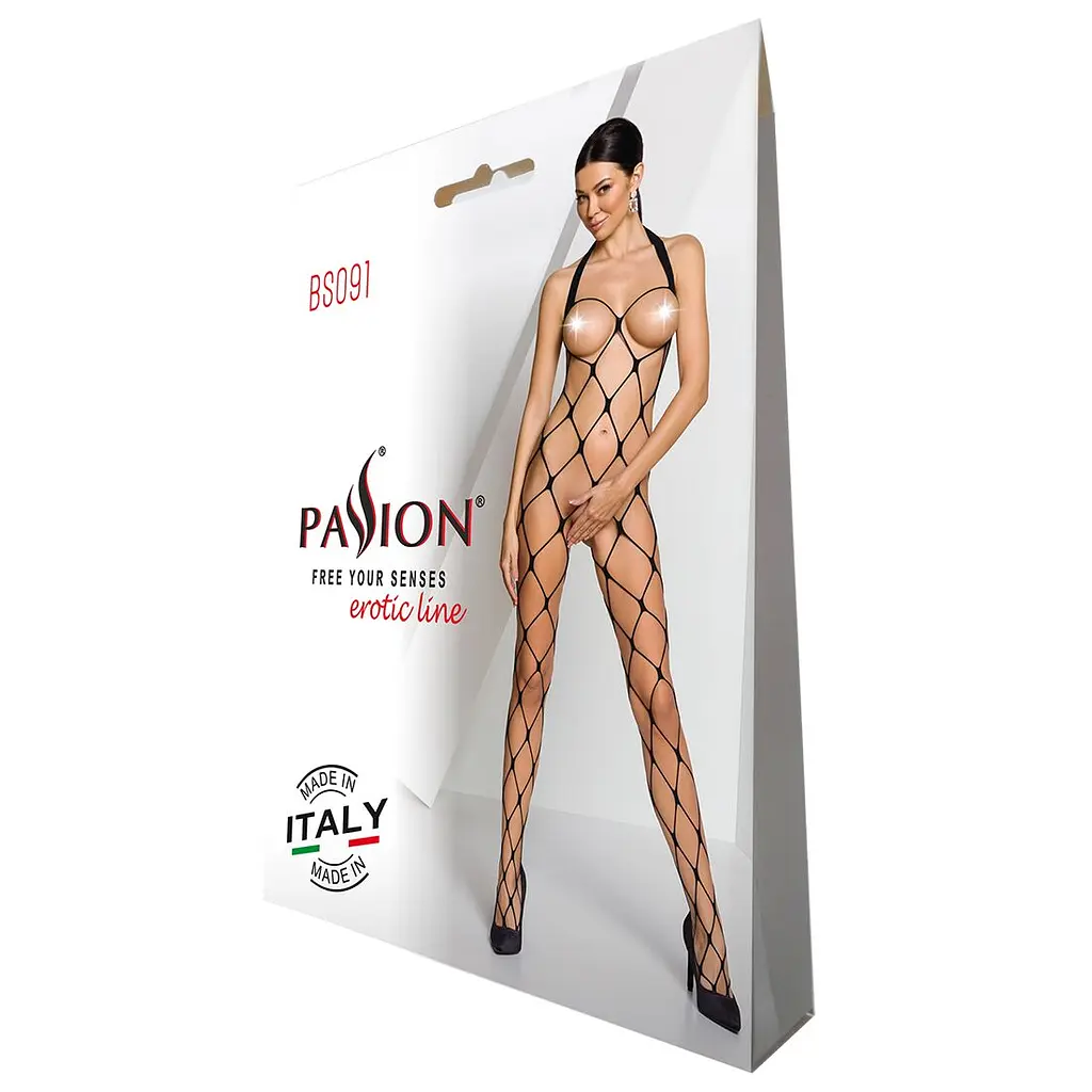 Бодістокінг у дуже велику сітку Passion BS091 black, з доступом - фото 6