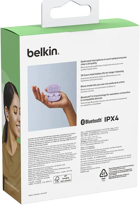 Наушники Belkin Soundform Bolt True Wireless Lavender (AUC009BTLV) - фото 7