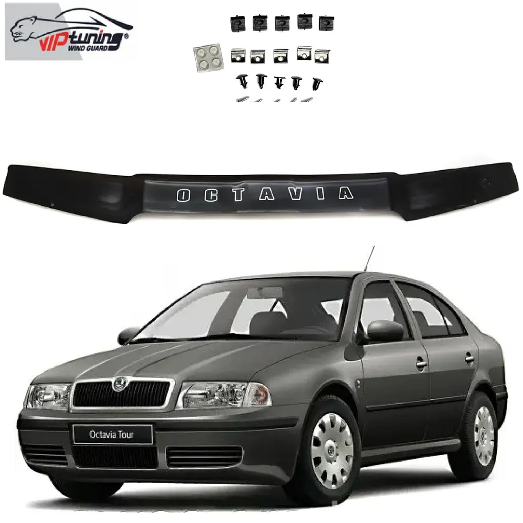 Дефлектор капоту мухобійка Skoda Octavia Tour 1998-2012 Євро Кріплення (Vip Tuning)