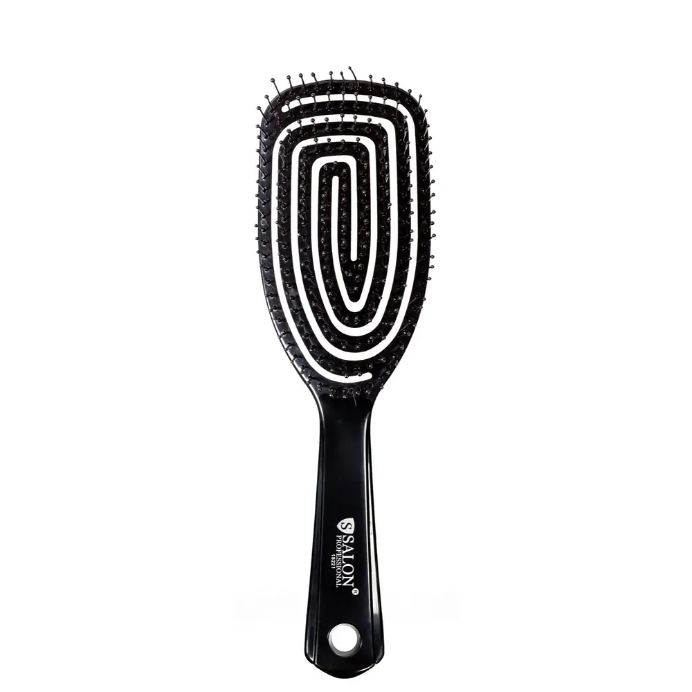 Щітка для волосся Salon Professional масажна пластмасова продувна спіральна, чорна - фото 6