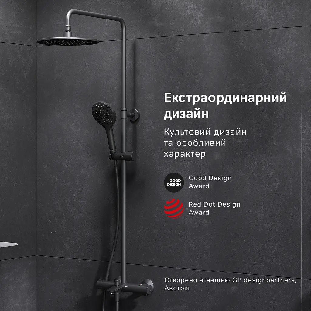 Душова система з термостатом Am.Pm Like black F0780522, Чорний матовий - фото 2