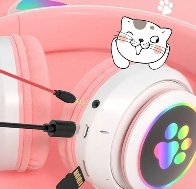 Бездротові дитячі Bluetooth навушники з котячими вушками та LED підсвічуванням STN AKS 28 рожевий - фото 4