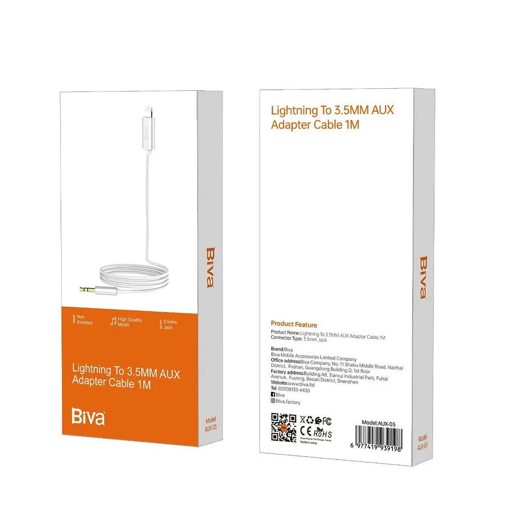 Кабель Biva AUX-05 Lightning to MiniJack Audio Cable White - фото 2
