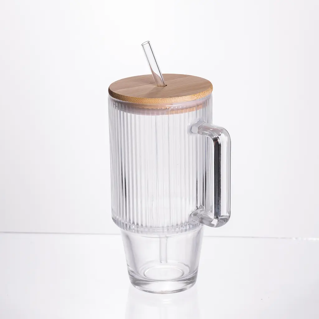 Кружка стеклянная с крышкой и трубочкой 750 мл Yiwu HP-19-48 - фото 2