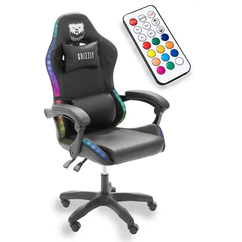 Геймерское кресло Grizzly с RGB LED подсветкой 12 режимов черное - фото 3