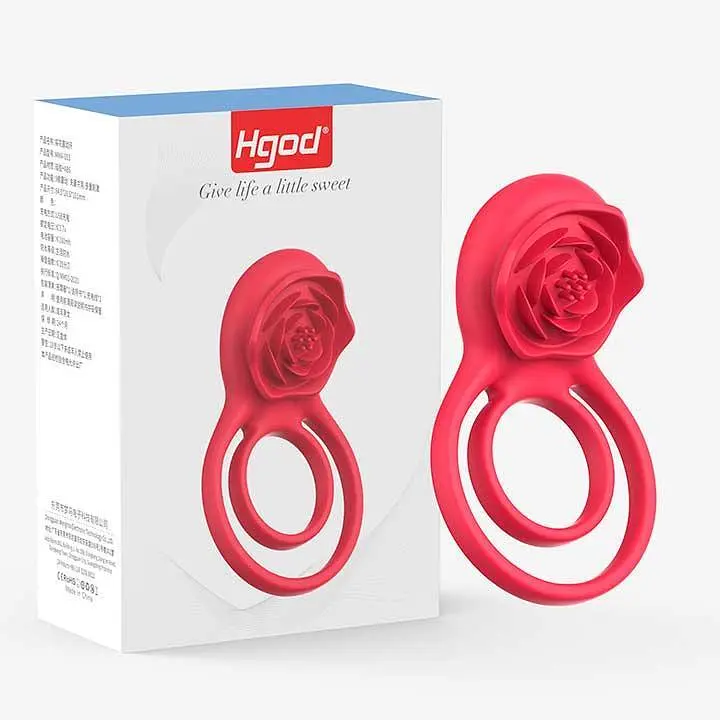Подвійне ерекційне кільце з вібрацією Hgod Rose USB 10 режимів силіконове Червоне - фото 4