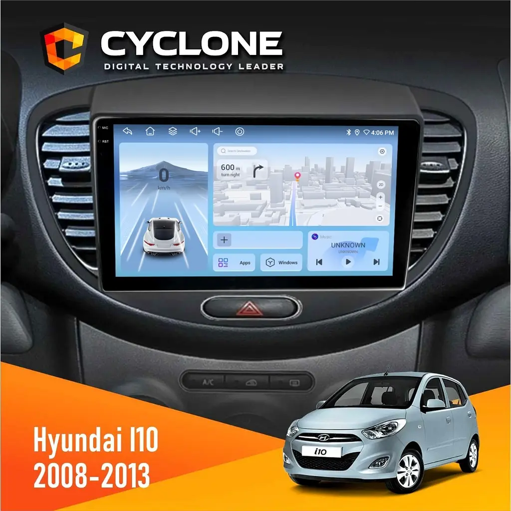 Штатна магнітола Hyundai i10 2008-2013 Cyclone C9-012 4x64, DSP, 4G Cyclone (НФ-00007895)