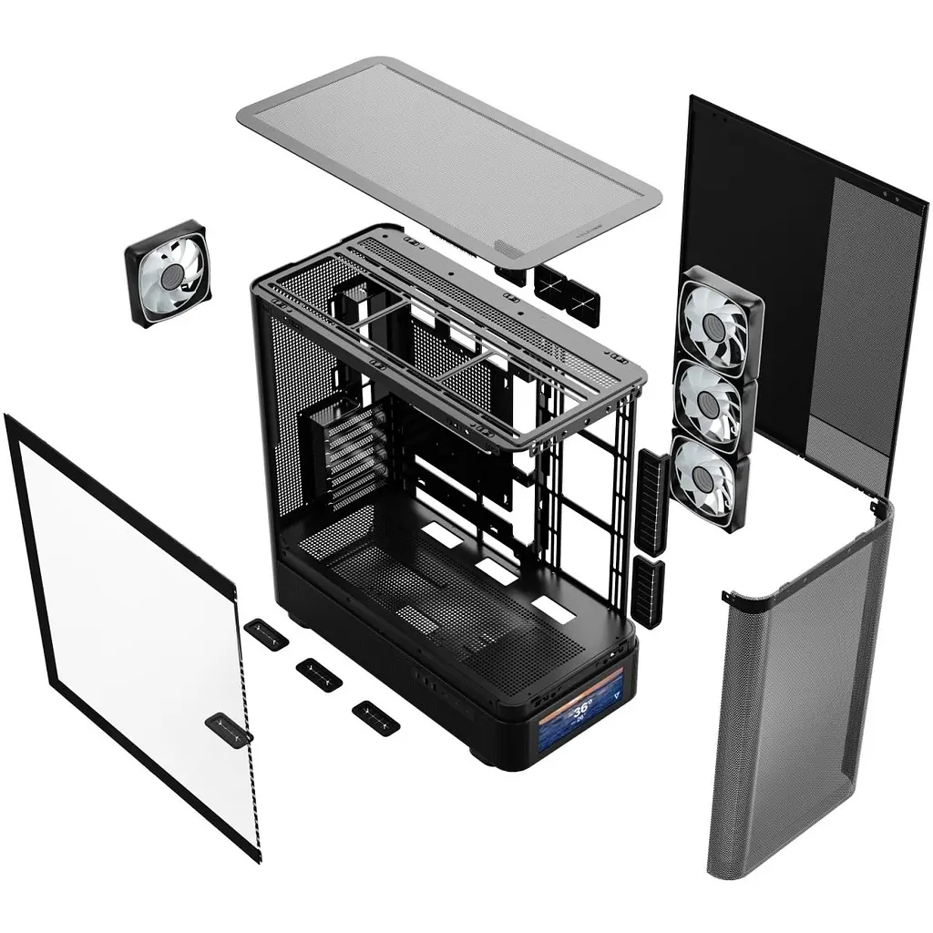 Корпус Modecom VOLCANO AQ500 ARGB MIDI FRONT LCD 6,2”, 4x120 мм fans BLACK без БЖ ATX (MC-A-AQ500-4FA-B) - фото 4