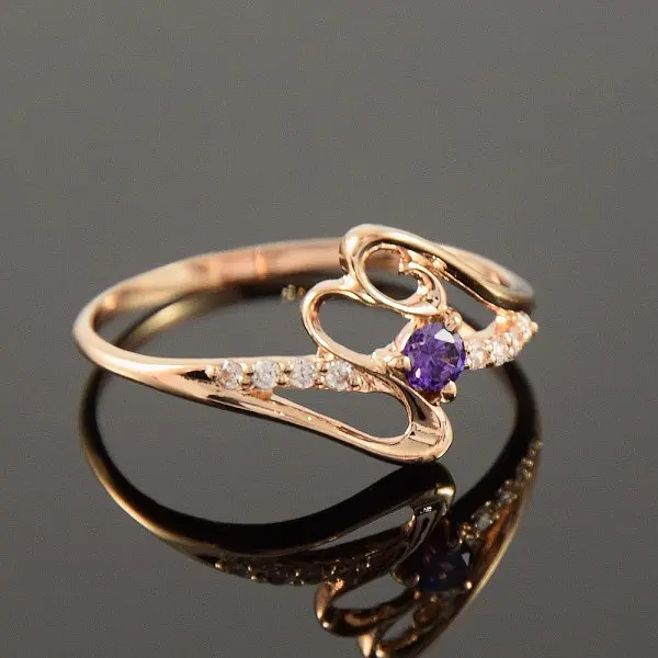Каблучка з червоного золота з аметистом і фіанітами 18 K-0058 - фото 3