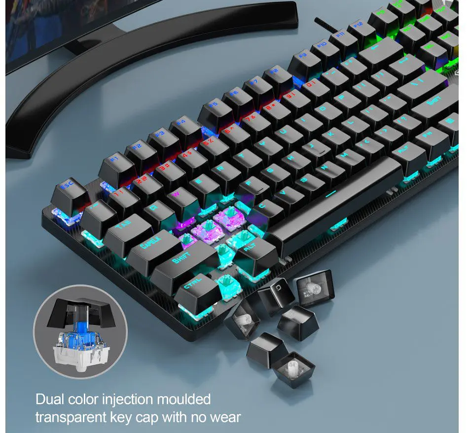 Клавіатура ігрова механічна Aula Mechanical S-2022 Black keycaps KRGD Blue switch - фото 6
