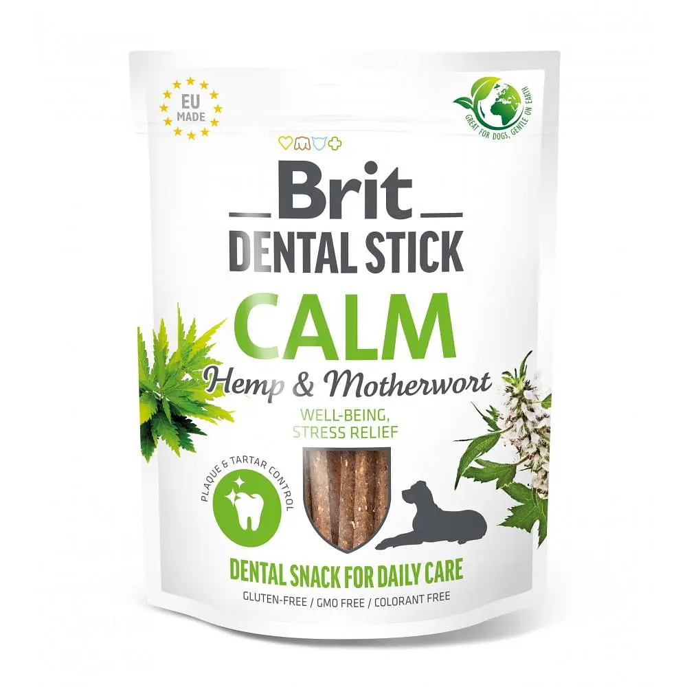 Ласощі для собак Brit Dental Stick Calm заспокійливі, конопля і пустирник, 7 шт, 251 г (112105)