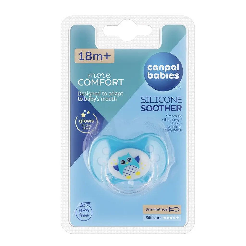 Силіконова симетрична пустушка Canpol babies Сови 18+ блакитна (22/570) - фото 3