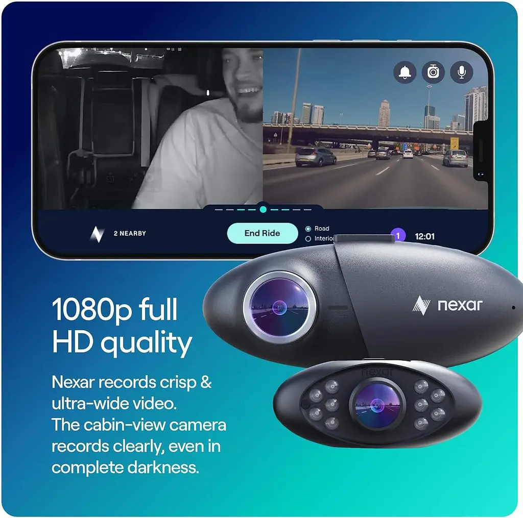 Камера Nexar Pro Dash для автомобілів Подвійна камера Dash Cam Вигляд спереду та зсередини з режимом нічного бачення - фото 2