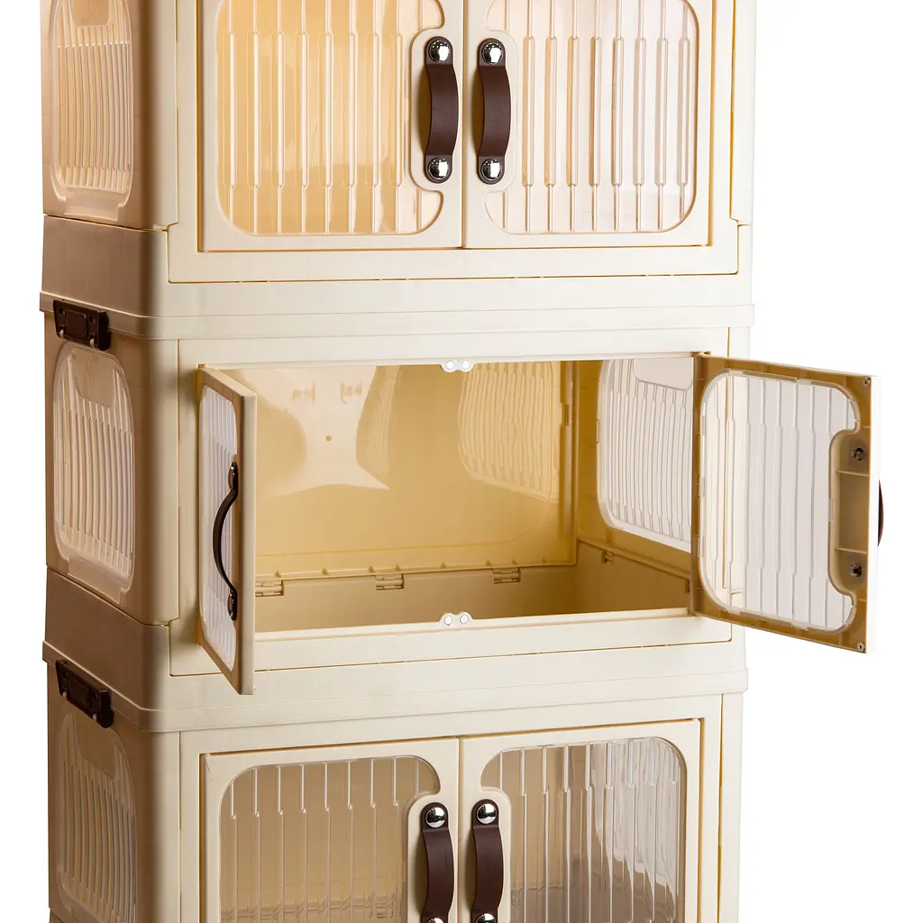 Шкаф-органайзер Happy Life пластиковая складная 47x29x87 см на колесиках бежевая HPS659 - фото 4