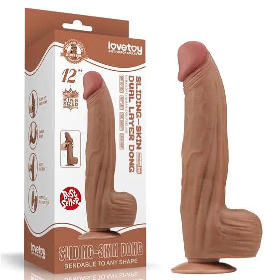 Фалоімітатор - Sliding-Skin Dual Layer Dong 12" Brown - фото 4