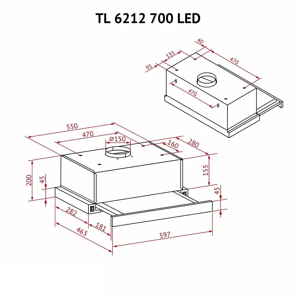 Витяжка телескопічна PERFELLI TL 6212 BL 700 LED - фото 12