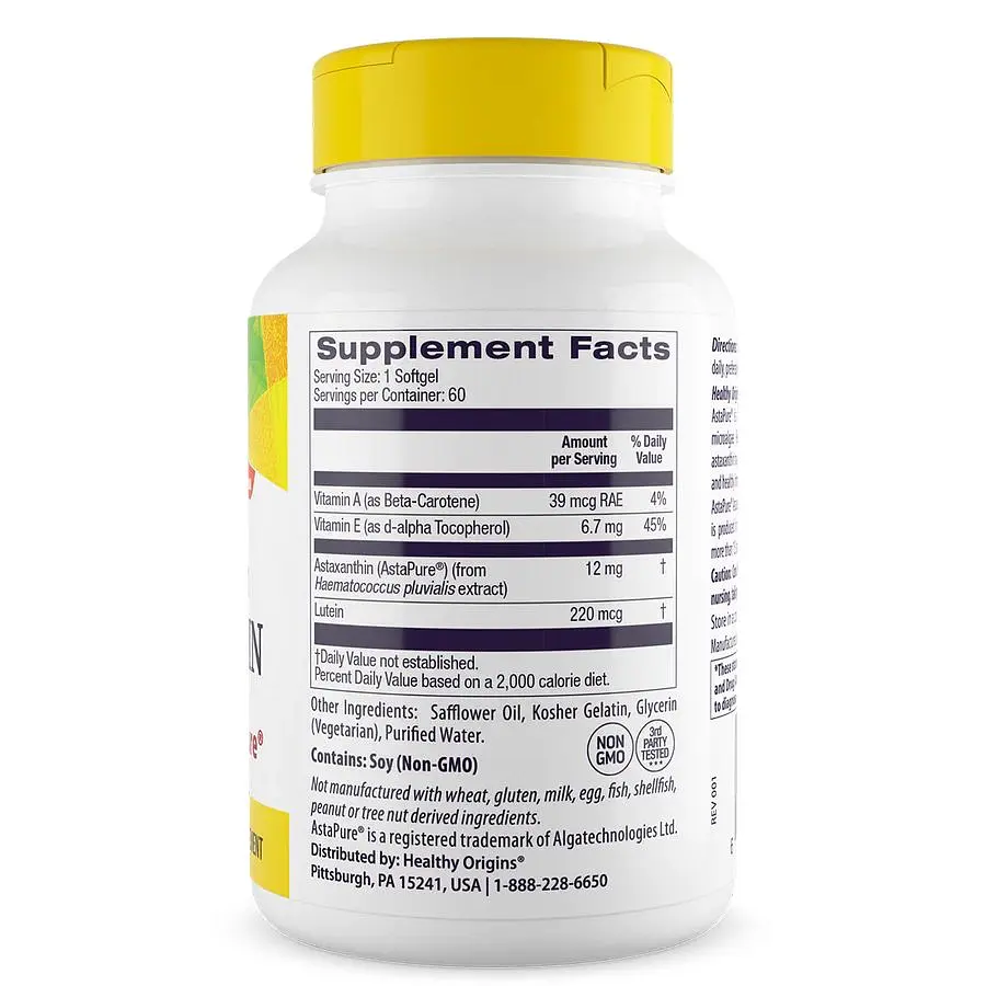 Естественная добавка Healthy Origins Astaxanthin Triple Strength 12 mg 60 капсул - фото 2