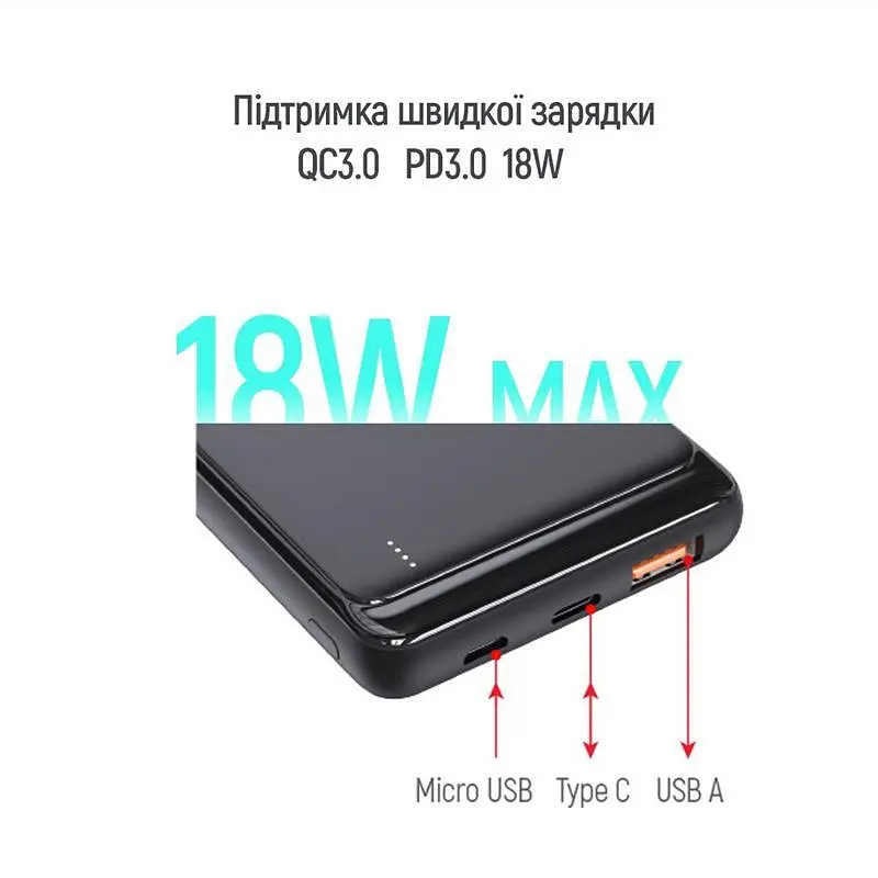 Універсальна мобільна батарея ColorWay Slim PD 10000mAh Чорний (CW-PB100LPG3BK-PD) - фото 7