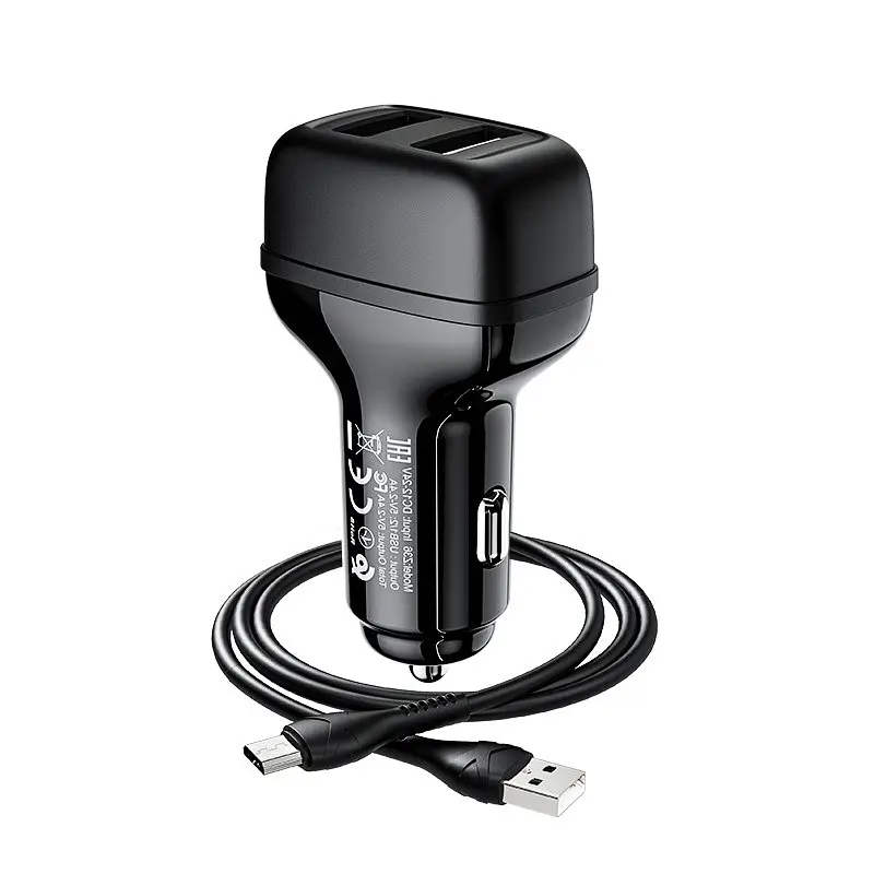 АЗП Hoco Z36 Leader 2.4A (2USB-A) + кабель USB to MicroUSB Чорний - фото 4