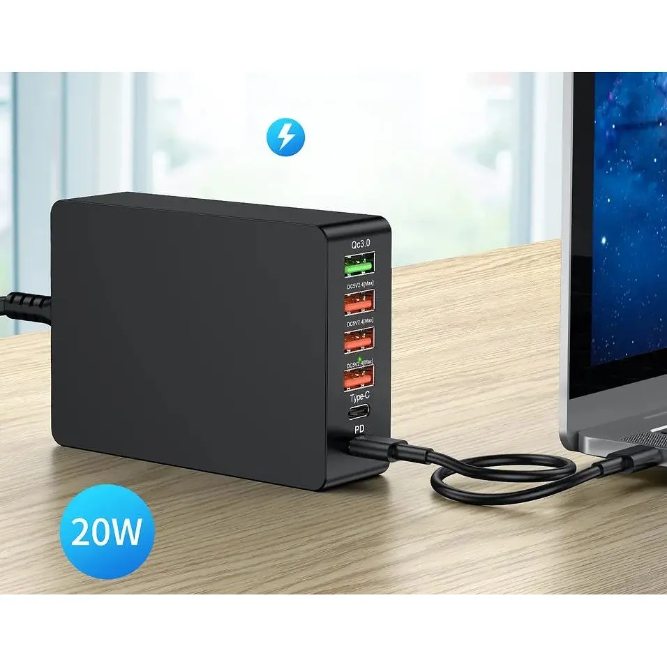 Зарядний пристрій Primo WLX-518 1xUSB QC3.0 / 3xUSB / 1xType-C /1xPD Type-C / 65W (Max) чорний - фото 5