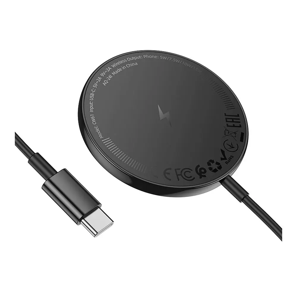 Бездротовий зарядний пристрій Hoco CW61 Ultra thin Magnetic 15W LED Display PD 5V/2A MagSafe Qi Black (36564_3608588) - фото 4