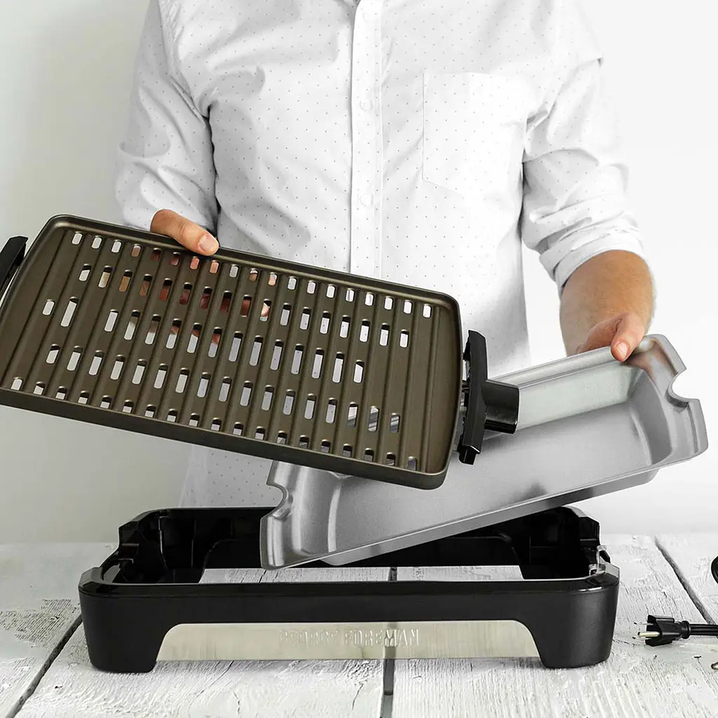 Гриль George Foreman 25850-56 Smokeless BBQ Grill 1606 Вт титанное напыление пластин черный (25850-56) - фото 17