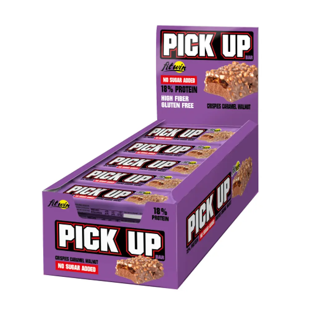 Горіхово-Протеїнові батончики, PickUp Crispies — 20 × 45 г Caramel Walnut