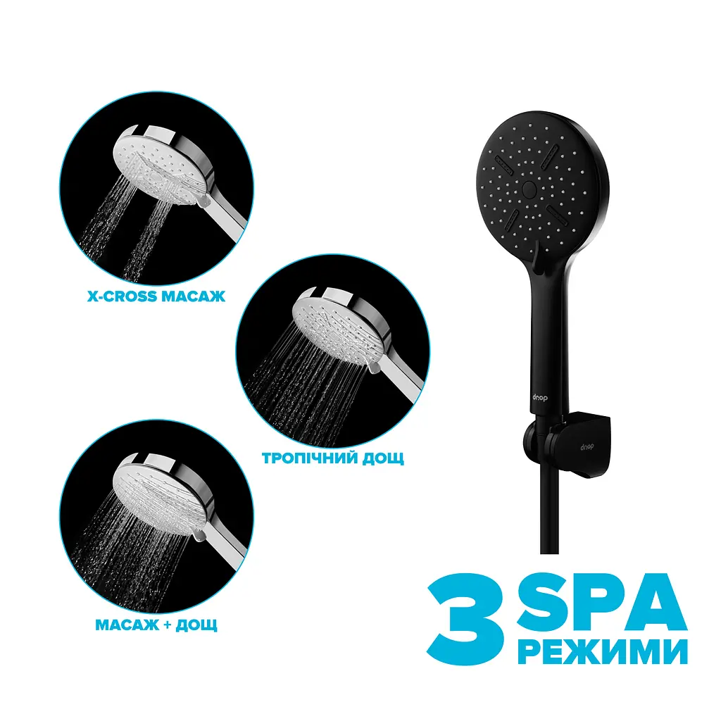 Душевой набор Drop MULTI120-3BL+SET (лейка для душа + шланг + крепление), черный - фото 2