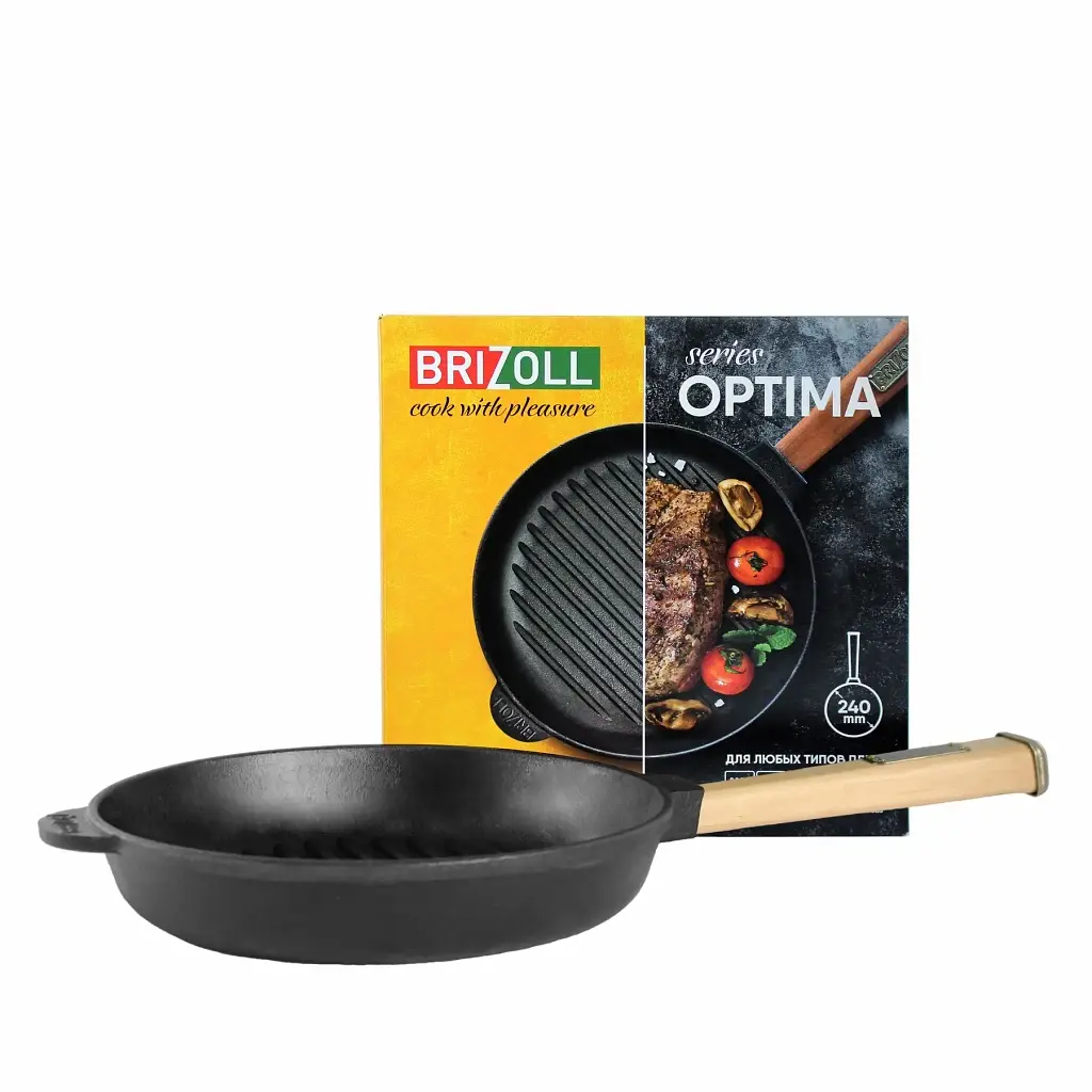 Сковорода Brizoll Optima чавунна Гриль з ручкою 240х40 мм (O2440G-P) - фото 2