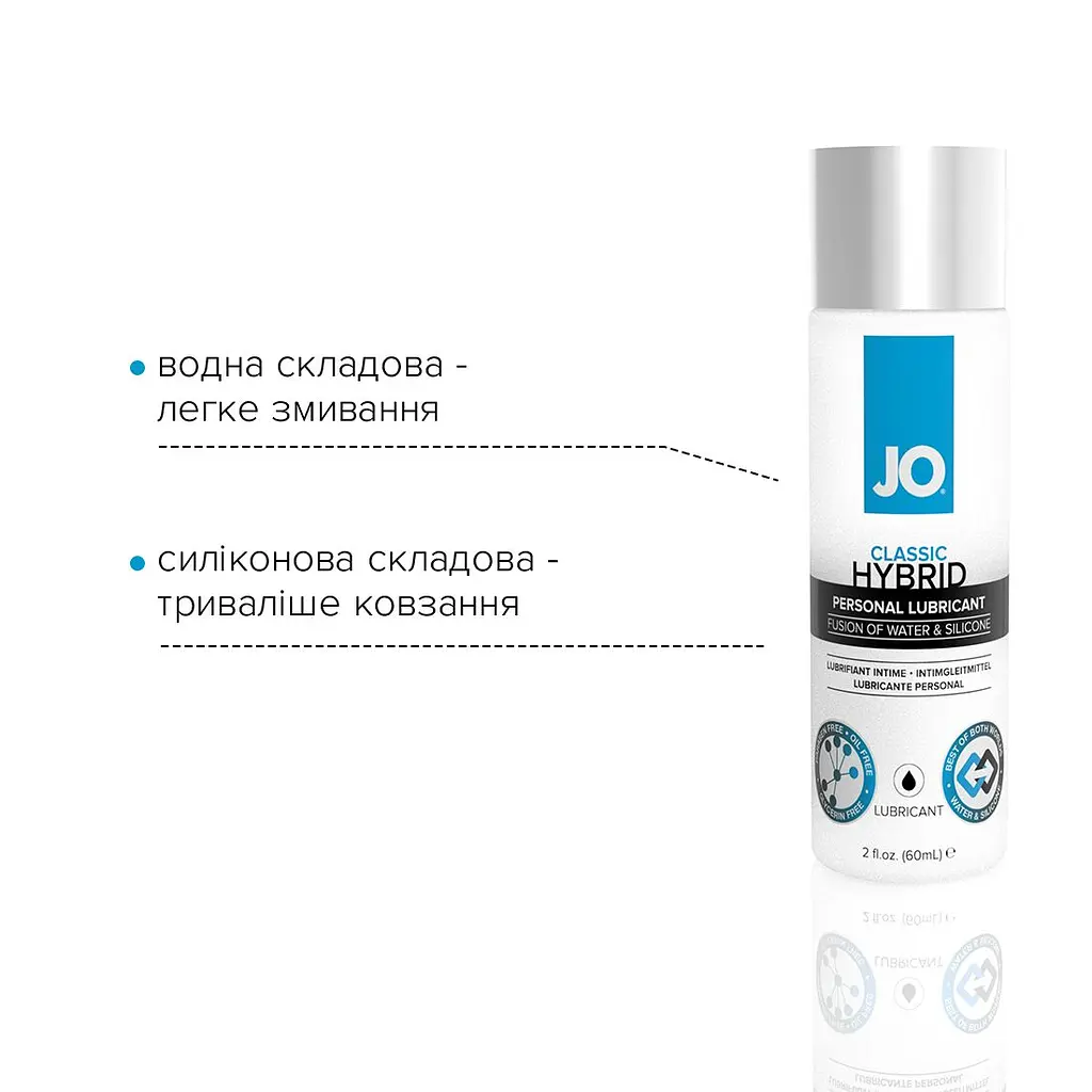 Густа змазка водно-силіконова JO Classic Hybrid (60 мл) без парабенів, гліцерину та олій - фото 3