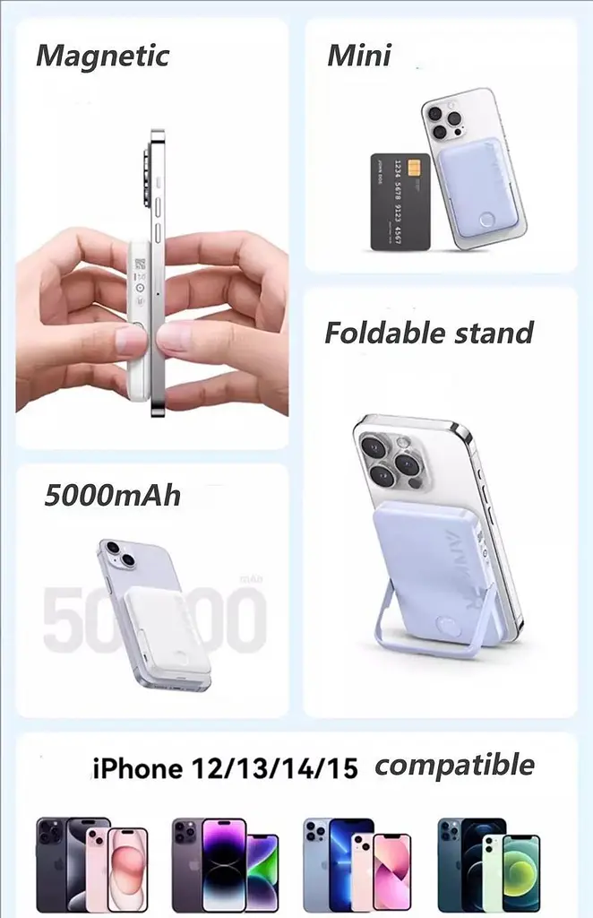 Магнитный Magsafe повербанк Anker A1618 5000 mAh для iPhone с подставкой для телефона белый - фото 6