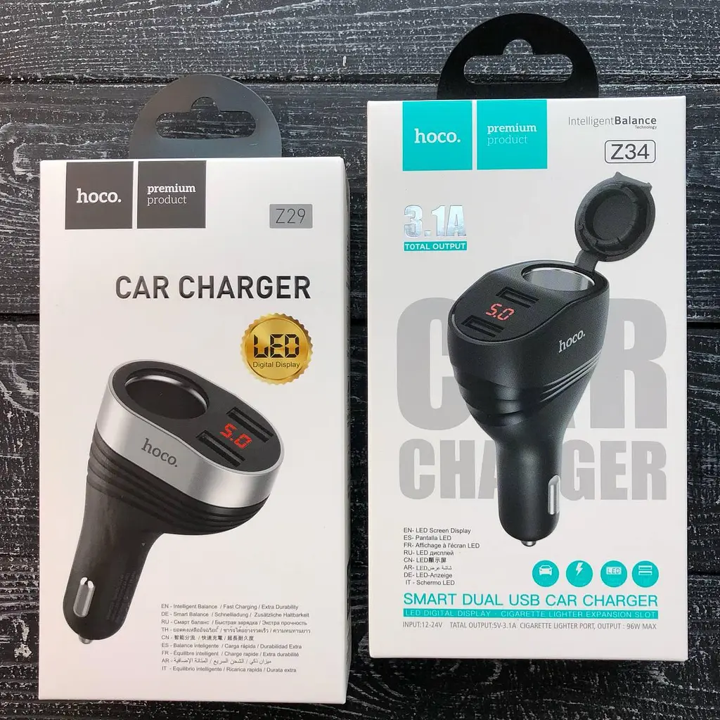 Автомобильное зарядное устройство Hoco Z34 Thunder power имеет два USB-выхода - фото 2