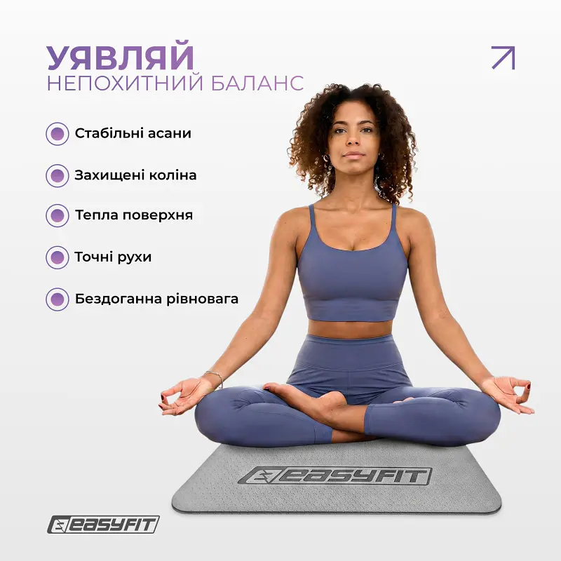 Килимок для йоги та фітнесу EasyFit TPE+TC 6мм двошаровий сірий-чорний - фото 2