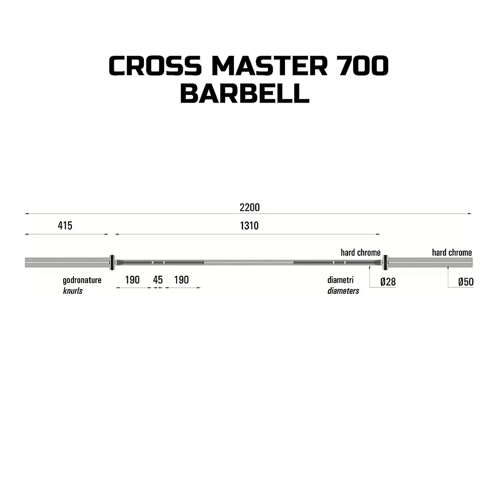 Гриф для штанги Toorx Max 700 Kg Cross Master 220 см 50 мм (BO-700) - фото 2