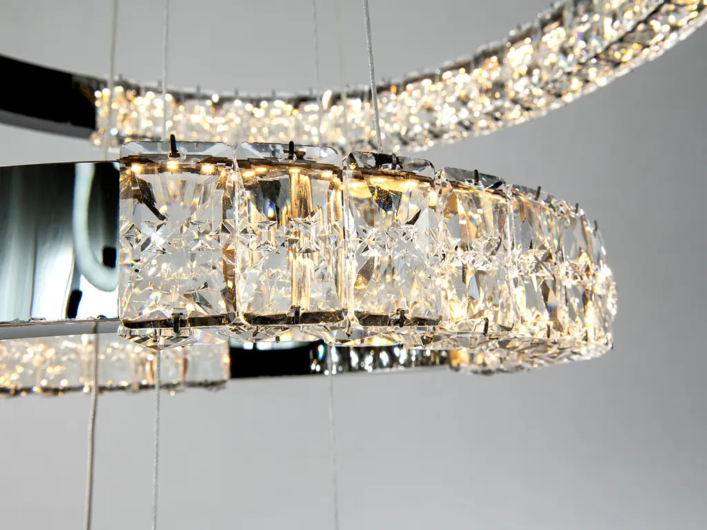 Підвісна LED люстра Diasha 7968/600+400+200BHR хром із трьома кришталевими кільцями та пультом - фото 4