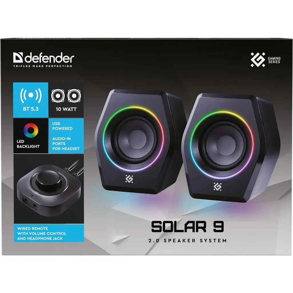 Акустична система 2.0 Defender Solar 9, 10Вт, Bluetooth, RGB підсвітка, USB, чорна - фото 8