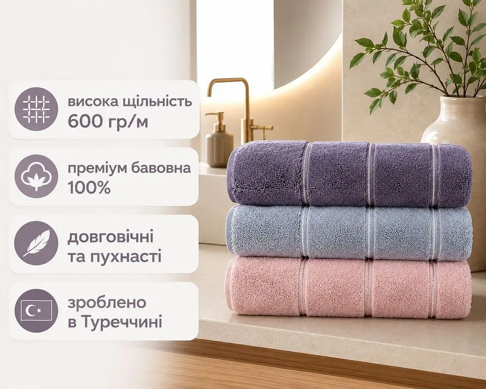 Набір турецьких махрових рушників Cestepe MicroCotton Premium 3 штуки 70x140 Kare 2 щільність 600 г/м2 - фото 2