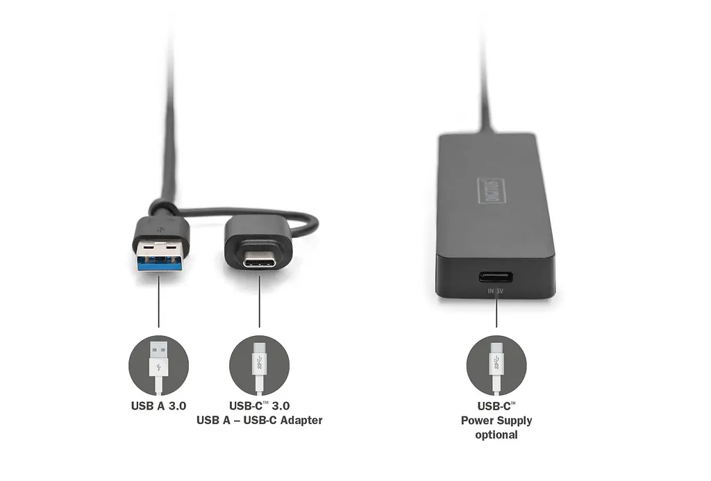 Digitus Хаб DIGITUS USB-A/C > 4хUSB-А, 1,2 м, активний (опція) - фото 2