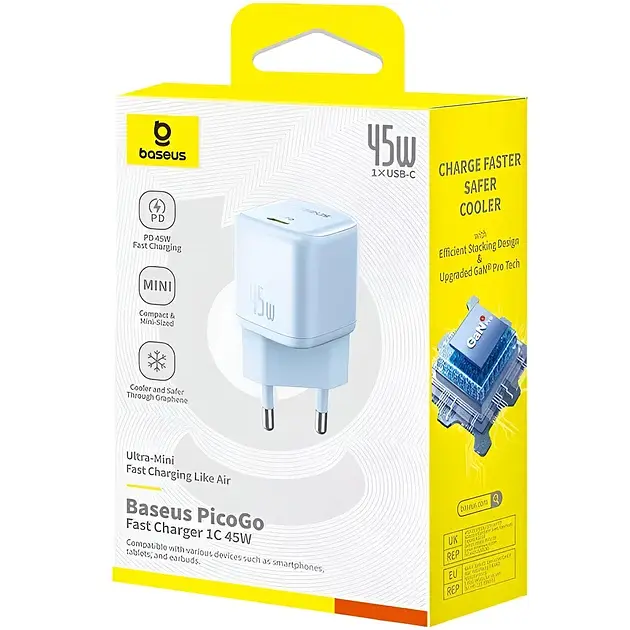 Мережевий зарядний пристрій Baseus PicoGo GaN Fast Charger Type-C 45W P10176800313-00 Blue - фото 7